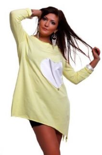 Glamour Empire Ladies Asymmetric Oversized Cotton Heart Top Jumper with Pocket 899 (One Size US 8/10/12 EU 38/40/42, Pastel Yellow) at  Womens Clothing store: Fashion T Shirts