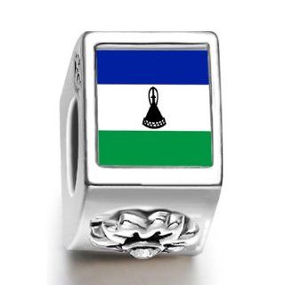 Soufeel Lesotho Flag White Crystal Stone Flower European Charm Pandora Bracelets Compatibles: Jewelry
