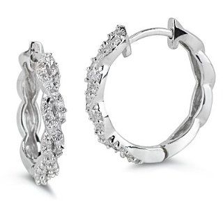 0.48 Cts Diamond Hoop Earrings in 14K White Gold: Jewelry