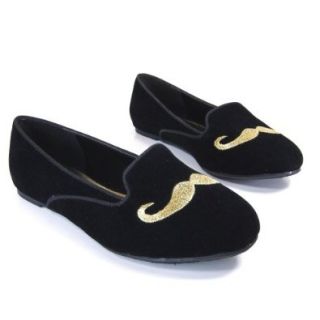 Cassie Black Lami Mustache Loafer Flat Casual Fancy Slip On Women Shoe Size New Shoes