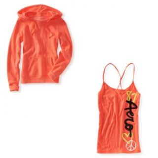 Aeropostale (Coral 881) Highlighter Popover Hoodie and Coordinating (Coral 881) Aero Peace & Love Dorm Camisole   Juniors' Size (Medium) at  Womens Clothing store: Fashion Hoodies