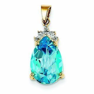 4.7 Carat 14K Gold Blue Topaz & Diamond Pendant: Jewelry