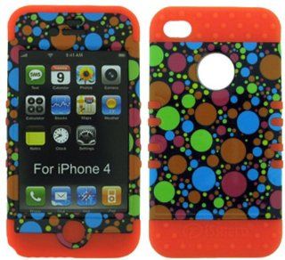 3 IN 1 HYBRID SILICONE COVER FOR APPLE IPHONE 4 4S HARD CASE SOFT ORANGE RUBBER SKIN POLKA DOTS OR TP904 KOOL KASE ROCKER CELL PHONE ACCESSORY EXCLUSIVE BY MANDMWIRELESS: Cell Phones & Accessories
