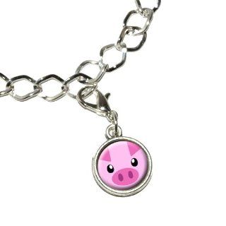 Pig Face   Closeup Farm Animal Silver Plated Bracelet with Antiqued Charm: Everything Else