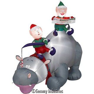 6ft Airblown Inflatable Christmas Hippo w/ Elves   Animated : Outdoor Decor : Patio, Lawn & Garden