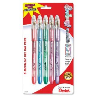 Pentel Sunburst Metallic Gel Pen, Medium Line, Permanent, Assorted Ink, 5 Pack (K908MBP5M) : Gel Ink Rollerball Pens : Office Products