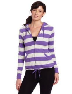 Calvin Klein Performance Women's Rugby Stripe Hoodie, Pansy/Bone Heather, X Small Clothing