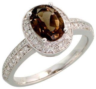 14k White Gold Stone Ring, w/ 0.38 Carat Brilliant Cut Diamonds & 1.40 Carats 8x6mm Oval Cut Garnet Stone, 7/16" (11mm) wide, size 6: Jewelry