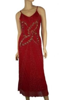 Alivila.Y Fashion Spaghetti Strap Handsewn Sequins Beads Butterfly Women's Fashion Party Dance Dress 3706 Dark Red One Size Fits Size 6 to 16