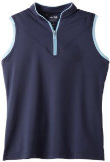 Adidas Golf Girl's Climalite Sleeveless Zip Polo, Navy/Waterfall, Medium : Golf Shirts : Sports & Outdoors