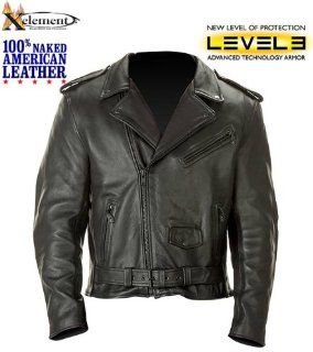 Xelement Mens Naked American Classic Leather Motorcycle Jacket with Level 3 Advanced Armor   L: Automotive