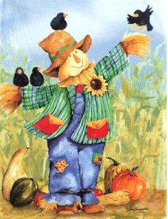Friendly Little Scarecrow Fall Flag   Small 12.5" X 18" for Autumn Halloween Thanksgiving House Porch Yard Patio School Office Hotel Church Outdoor Banner, Etc. : Outdoor Decorative Flags : Patio, Lawn & Garden