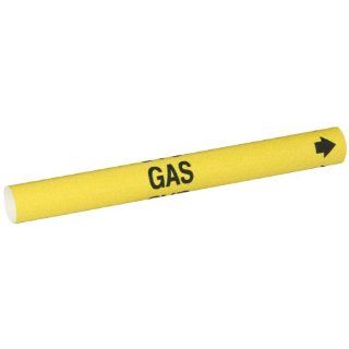 Brady 4067 A B 915 Coiled Printed Plastic Sheet, Black on Yellow BradySnap On Pipe Marker for 3/4" to 1 3/8" Outside Pipe Diameter, Legend "Gas": Industrial Pipe Markers: Industrial & Scientific