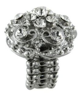 Gorgeous Silvertone Clear Crystal Cluster Stretch Ring: Clothing