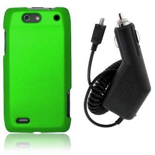 Motorola Droid 4 XT894   Neon Green Rubberized Hard Plastic Case Cover + Car Charger [AccessoryOne Brand]: Cell Phones & Accessories