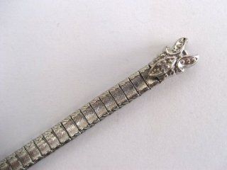 VINTAGE SILVER C RING HOOK END GENUINE DIAMOND STAINLESS STEEL EXPANSION BAND Watches
