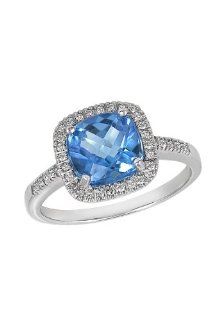 Effy Jewlery 14K White Gold Blue Topaz and Diamond Ring, 2.43 TCW Ring size 7: Jewelry