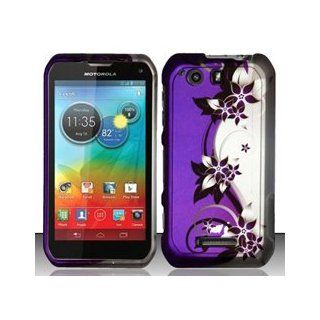 Motorola Photon Q 4G LTE XT897 (Sprint) Purple Silver Vines Design Hard Case Snap On Protector Cover + Free Animal Rubber Band Bracelet Cell Phones & Accessories