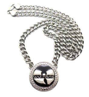 New Iced Out Silver Wu Tang Clan Circle Pendant w/10mm 30" Cuban Link Chain Necklace XC260R: Jewelry