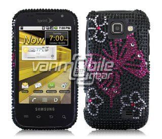 VMG For Samsung Transform M920 (Original, 1st Gen) Gem Bling Rhinestones Design Faceplate Hard Case Cover   Black Pink Butterfly Cell Phones & Accessories