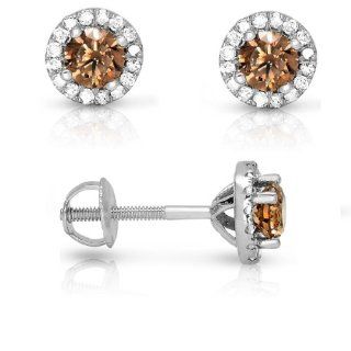 1 Ct Chocolate Diamond Solitaire Stud Earrings 14k White Gold (G H Color, SI2 I1 Clarity) Jewelry