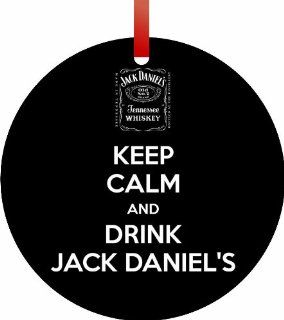 TABTM Keep Calm and Drink Jack Daniels   Double Sided Aluminium Christmas Ornament with Red Ribbon   Round   Holiday Tree Dcor   Unisex Gift   Decoration   Affordable gift   Decorative Hanging Ornaments