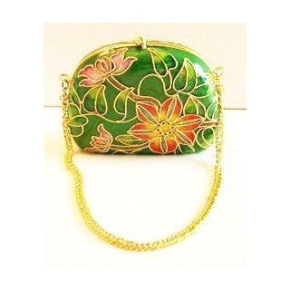 Cloisonne Green Floral Purse Jewelry Trinket Box  