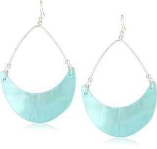 Kenneth Cole New York "Urban Seychelle" Turquoise Color Mother Of Pearl Shell Half Moon Chandelier Earrings: Jewelry