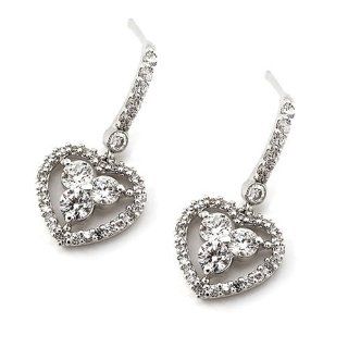 925 Sterling Silver Heart Earrings; 1.2" drop from the post; Euro post; Top grade Cubic Zirconia stone on sterling 925 Silver Tone setting; Heart drop measures 0.5"W x 0.5"H;: Jewelry