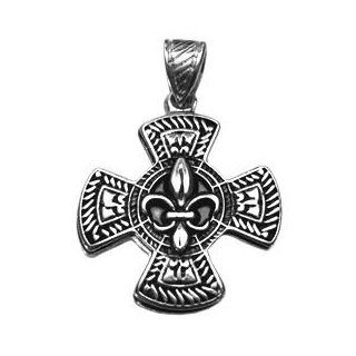 French Crusaders Cross Silver Fleur De Lis Christian Religious Pendant Nordic Norse 925 St Sterling Silver Plated Heraldic Symbol 35 x 35 MM 925 Sterling Silver Two Sided Design : Everything Else