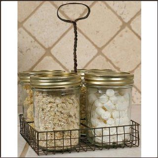 Square Wire Mason Jar Caddy in Green/Rust: Kitchen & Dining