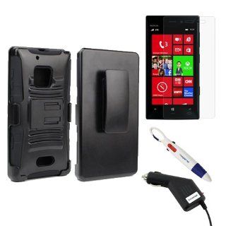 BIRUGEAR Holster Cover Case with Kick Stand + Clear Screen Protector + Car Charger for Nokia Lumia 928 (Verizon) with *4 Color Clip Pen*   Black Cell Phones & Accessories
