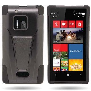 CoverON(TM) HYBRID Dual Heavy Duty Hard BLACK Case and Soft BLACK Silicone Skin Cover with Kickstand for NOKIA 928 LUMIA: Cell Phones & Accessories