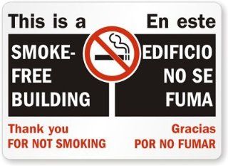 SmartSign Aluminum Sign, Legend "This is a Smoke Free Building", Bilingual Sign with Graphic, 10" high x 14" wide, Black/Red on White: Industrial & Scientific