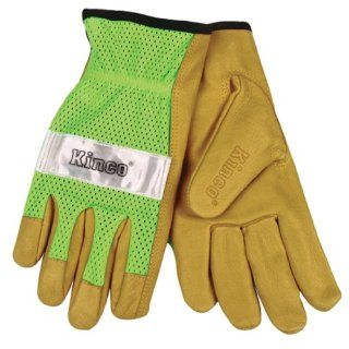 Kinco 908 Unlined Grain Pigskin Leather High Visibility Glove with Green Nylon Mesh Back, Work, Large, Palomino (Pack of 6 Pairs): Industrial & Scientific