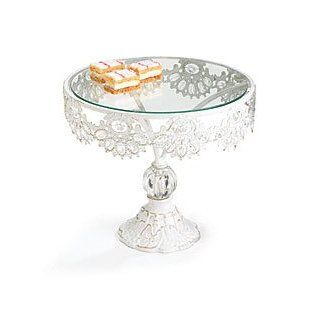 Metal & Glass White Pedestal Cake Stand great for Wedding, Birthday, Baby Showers, Entertaining, or bakery displays: Kitchen & Dining