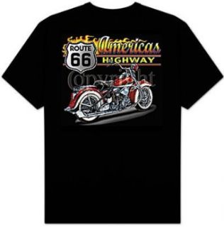 America's Highway   Route 66 Biker Adult T shirt Tee Shirt   (back print): Novelty T Shirts: Clothing