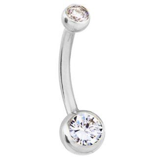 16G 7/16"   GENUINE DOUBLE DIAMOND SOLITAIRES 14K WHITE GOLD Belly Button Ring (CUSTOM MADE): FreshTrends: Jewelry