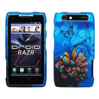 Blue Butterfly Orange Green Pink Daisy Flower Design Rubberized Snap on Hard Cover Protector Shell Skin Case for Verizon Motorola DROID RAZR XT912 + LCD Screen Guard Film + Mini Phone Stand + Case Opener: Cell Phones & Accessories