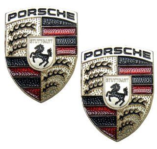 2 X Porsche Real Aluminum Car Logo Badge Emblems (Pair/Set) for 911 914 993 928 968 944 986 930 996 924 996 997 Boxster Cayenne Carrera Targa Panamera Cayman: Automotive
