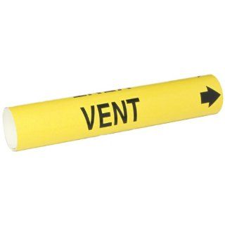 Brady 4148 C B 915 Coiled Printed Plastic Sheet, Black on Yellow BradySnap On Pipe Marker for 2 1/2" to 3 7/8" Outside Pipe Diameter, Legend "Vent": Industrial Pipe Markers: Industrial & Scientific