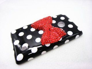 Black & Red Bow Cute Lovely 3D Bling Special Party Dot Pattern Case Cover For Nokia Lumia 521 (T Mobile) RM 917: Cell Phones & Accessories