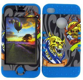 For Apple Iphone 4 4s Skulls On Gray Heavy Duty Case + Light Blue Rubber Skin Accessories: Cell Phones & Accessories