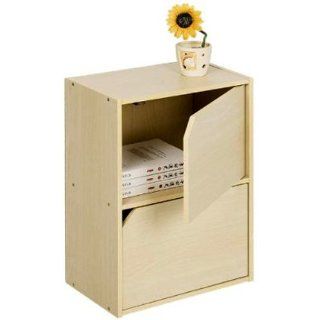 Furinno 11205SBE Pasir 2 Tier Bookcase with Door with out Handle, Steam Beech   Metal Leaning Bookshelf