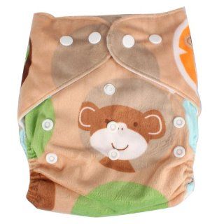 Adjustable Reusable Washable One Size Baby Cloth Diapers Nappy Brown Cartoon 1 Diaper + 2 Inserts : Baby Diaper Covers : Baby