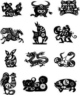 Chinese Zodiac Animals Wall Sticker Decal Silhouette Decoration   Black   Chinese Animal Calendar