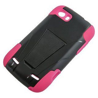 Dual Layer Cover w/ Kickstand for ZTE Grand X V970, Black/Hot Pink Cell Phones & Accessories