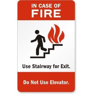 SmartSign Velvet Lexan Label, Legend "In Case of Fire" with Graphic, 8" high x 5" wide, Black/Red on White: Industrial & Scientific