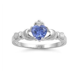 Claddagh Benediction Tanzanite CZ Ring 9MM Sterling Silver 925: Jewelry