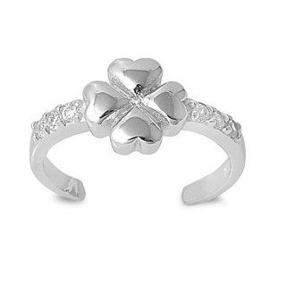 7MM Italian .925 Sterling Silver LUCKY CHARM FOUR LEAF CLOVER Summer Flip Flops Sandal Toe Ring (One Size Fit All): Jewelry